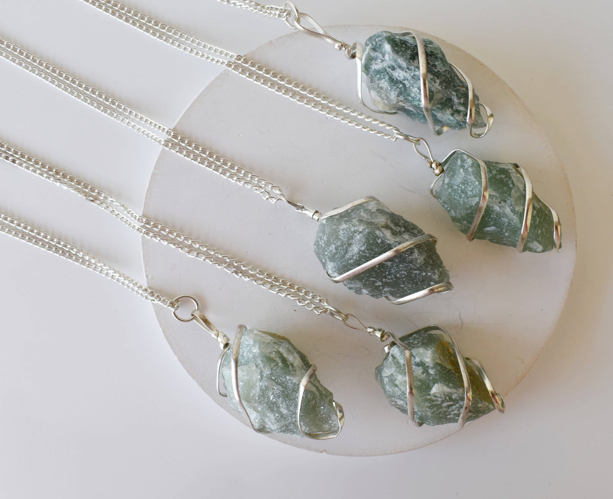 Green Aventurine Raw Gemstone Pendant, Wire Wrapped Crystal Stone Pendant | | Wiccan Center