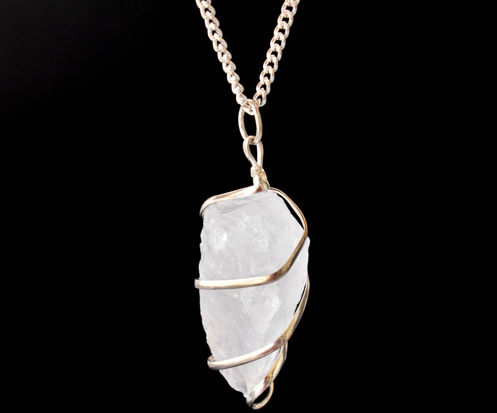 Crystal Quartz Raw Gemstone Pendant, Wire Wrapped Crystal Stone Pendant | | Wiccan Center