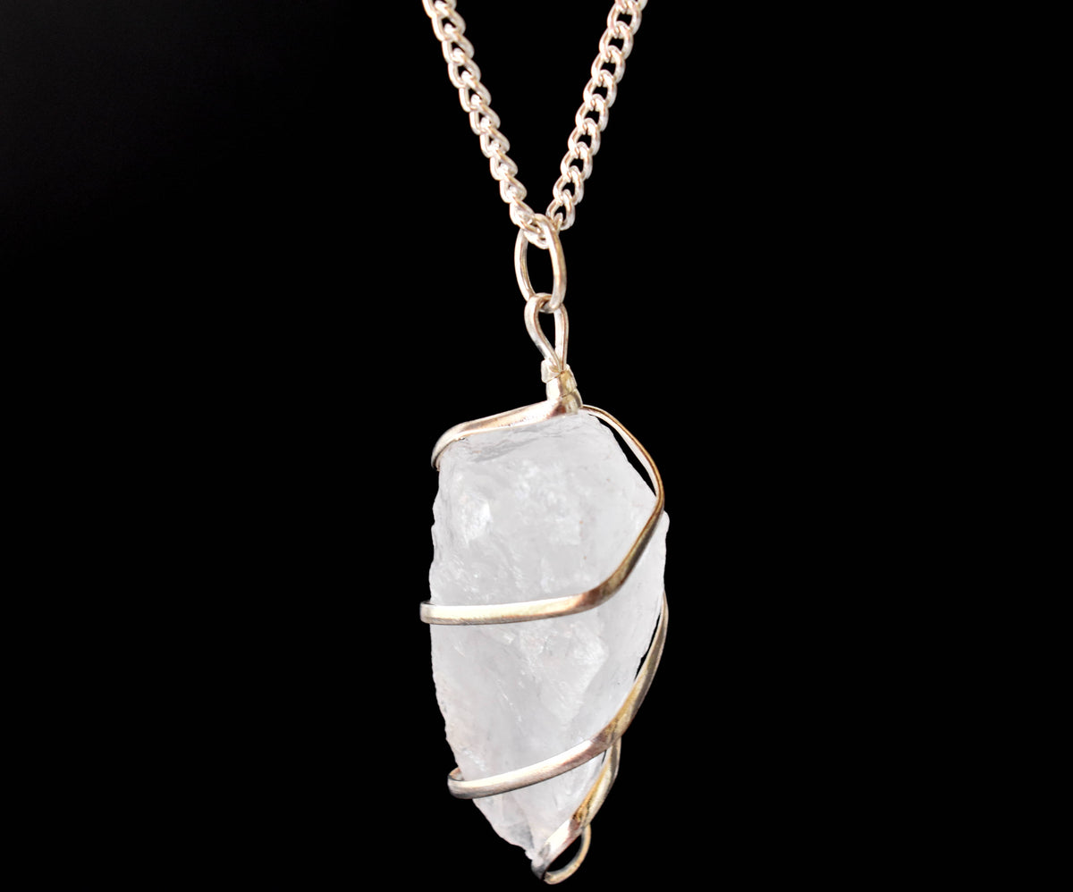 Crystal Quartz Raw Gemstone Pendant, Wire Wrapped Crystal Stone Pendant | | Wiccan Center