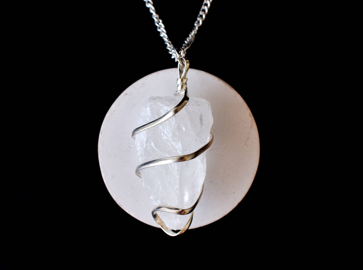 Crystal Quartz Raw Gemstone Pendant, Wire Wrapped Crystal Stone Pendant | | Wiccan Center