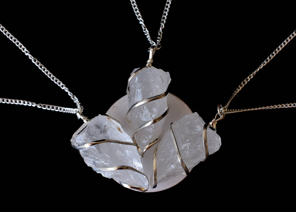 Crystal Quartz Raw Gemstone Pendant, Wire Wrapped Crystal Stone Pendant | | Wiccan Center