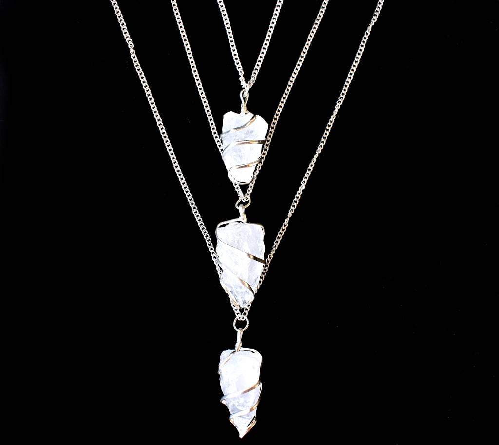 Crystal Quartz Raw Gemstone Pendant, Wire Wrapped Crystal Stone Pendant | | Wiccan Center
