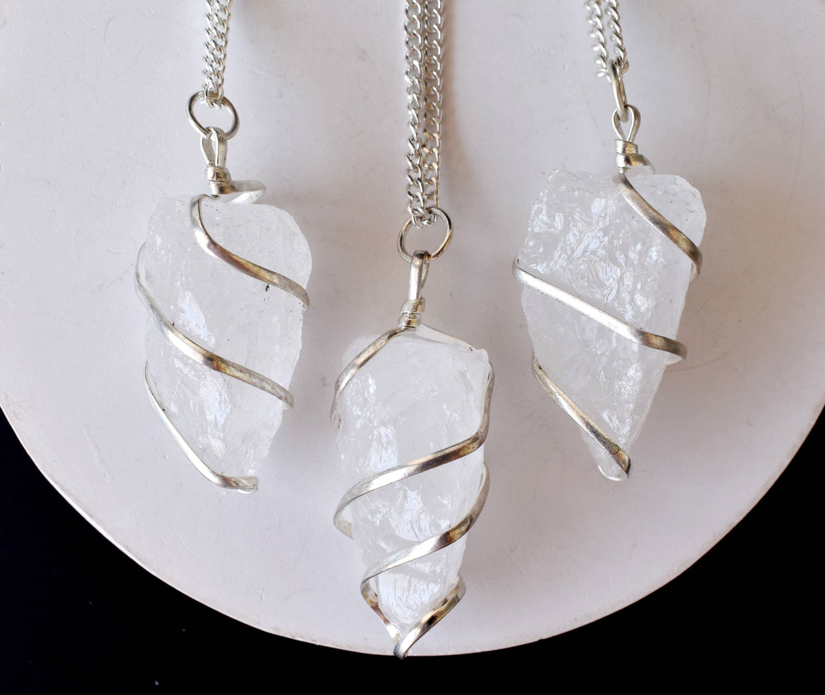 Crystal Quartz Raw Gemstone Pendant, Wire Wrapped Crystal Stone Pendant | | Wiccan Center