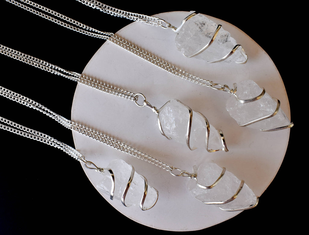 Crystal Quartz Raw Gemstone Pendant, Wire Wrapped Crystal Stone Pendant | | Wiccan Center