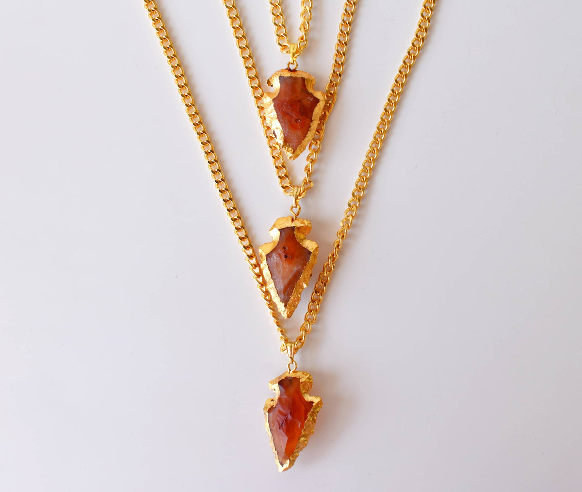 Carnelian Arrowhead Pendant, Electroplated Gold Crystals Pendants with Chain | | Wiccan Center