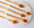 Carnelian Arrowhead Pendant, Electroplated Gold Crystals Pendants with Chain | | Wiccan Center