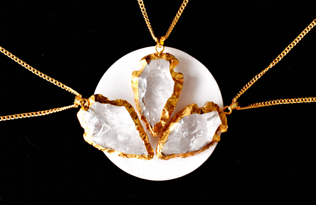 Clear Quartz Arrowhead Pendant, Electroplated Gold Crystals Pendants with Chain