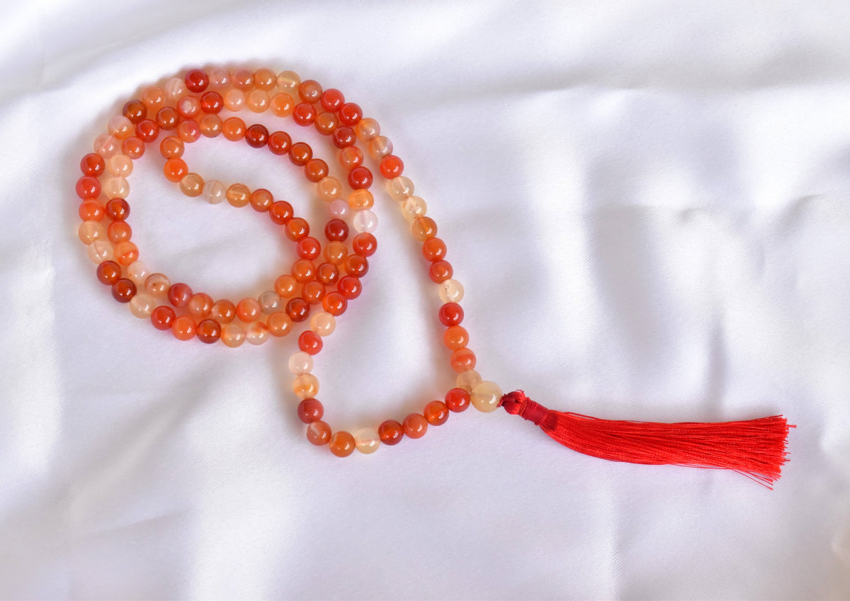 Carnelian Gemstone Mala, 108 Prayer Bead Mala.