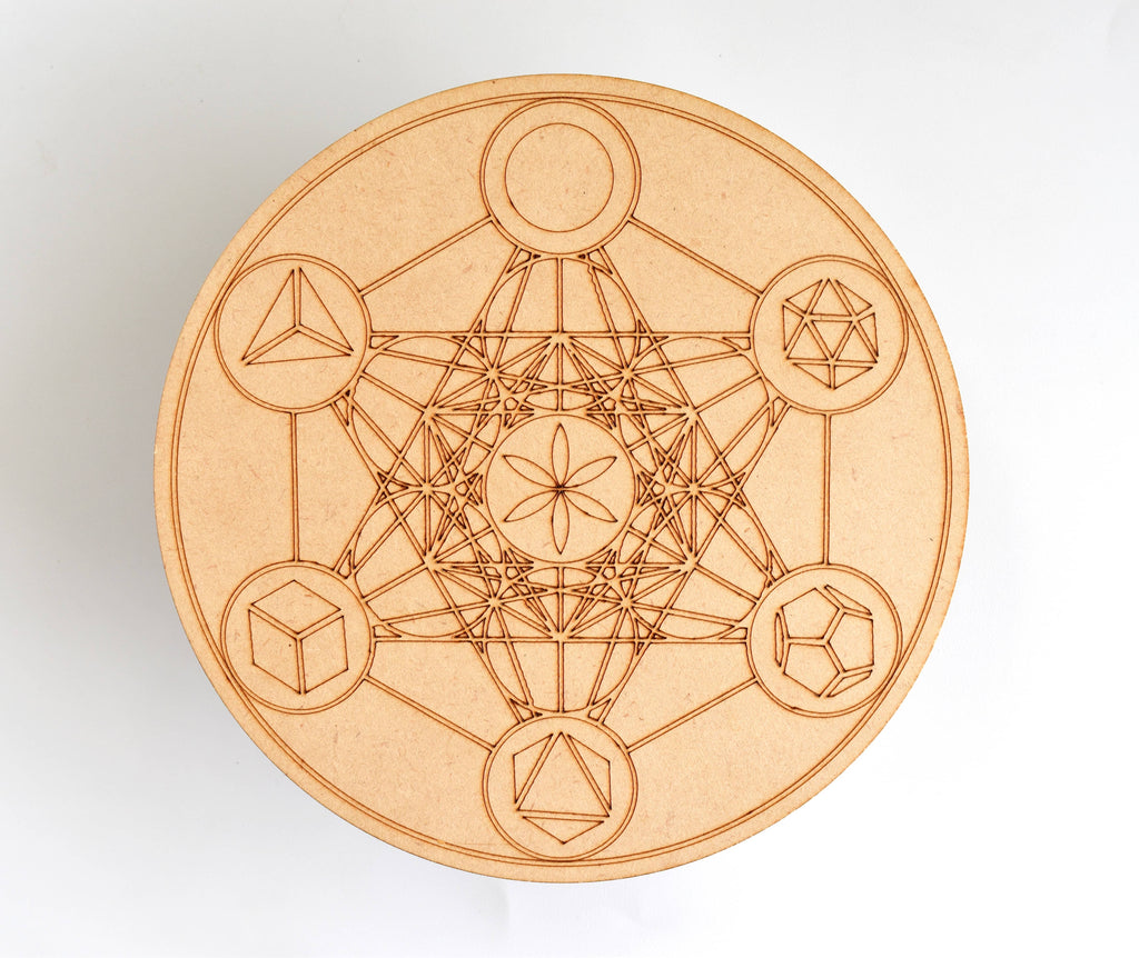 Tree of Life with Om Crystal Grid Board, 6" Wooden Crystal Grid Plate | Pyramids & Spheres | Wiccan Center