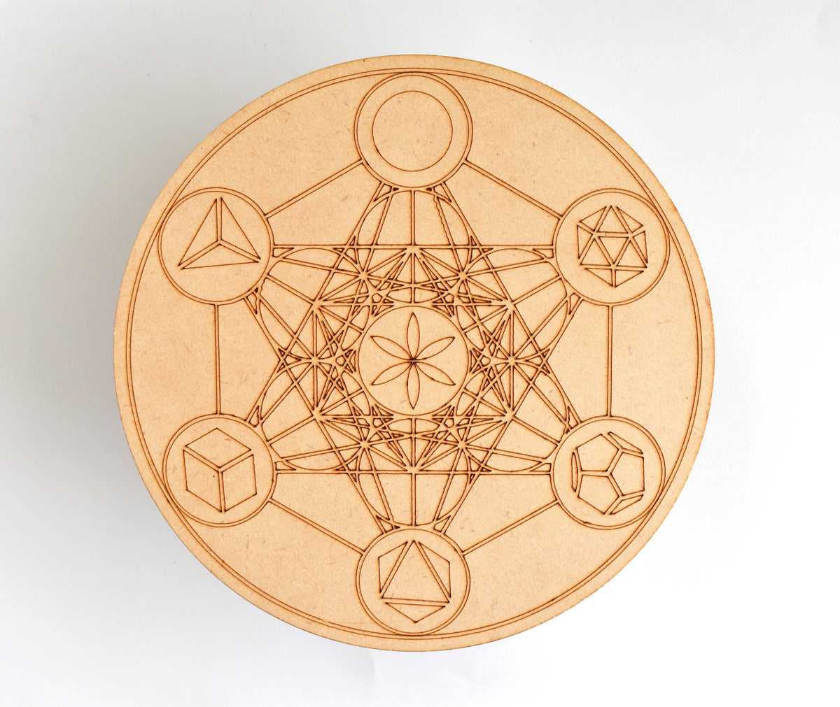 Tree of Life with Om Crystal Grid Board, 6" Wooden Crystal Grid Plate | Pyramids & Spheres | Wiccan Center