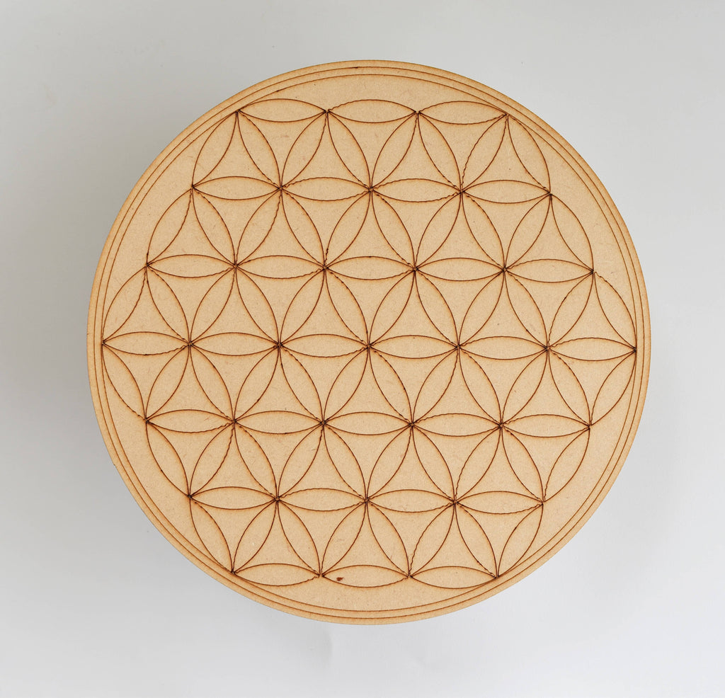 Tree of Life with Om Crystal Grid Board, 6" Wooden Crystal Grid Plate | Pyramids & Spheres | Wiccan Center