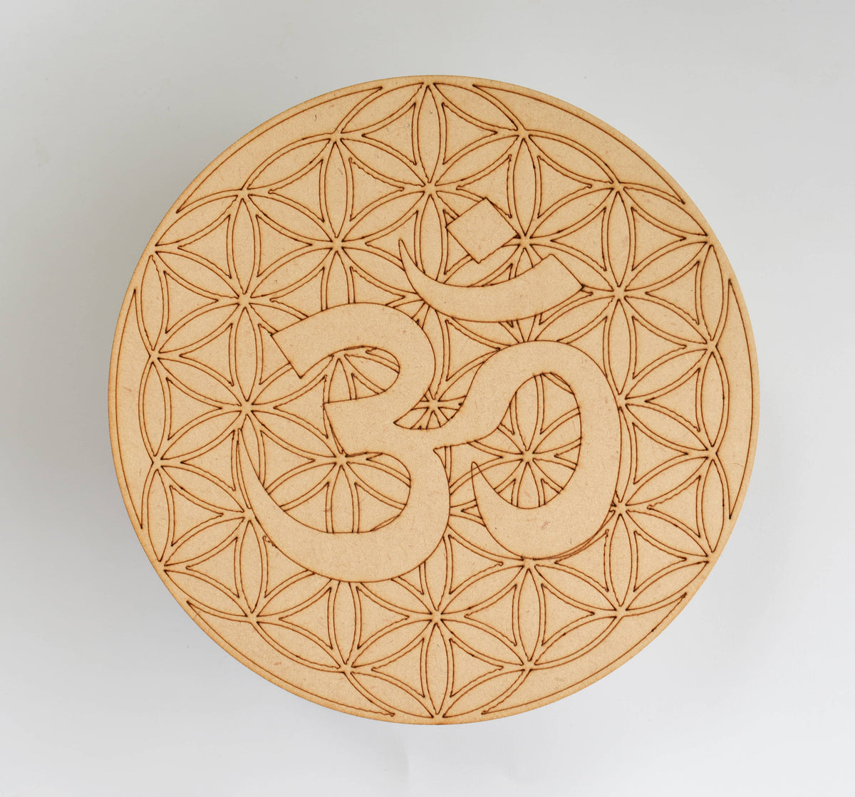 Tree of Life with Om Crystal Grid Board, 6" Wooden Crystal Grid Plate | Pyramids & Spheres | Wiccan Center