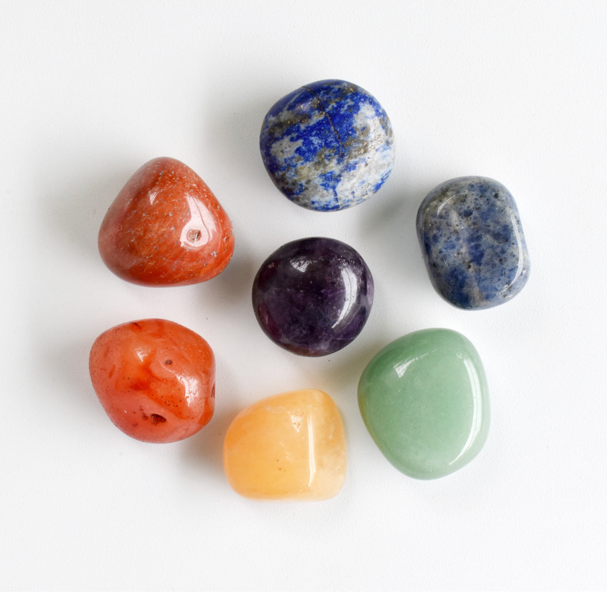 Chakra Tumbled Crystals Set, 7 Chakra Stones Set, Wooden Grid Plate, Selenite Log | | Wiccan Center
