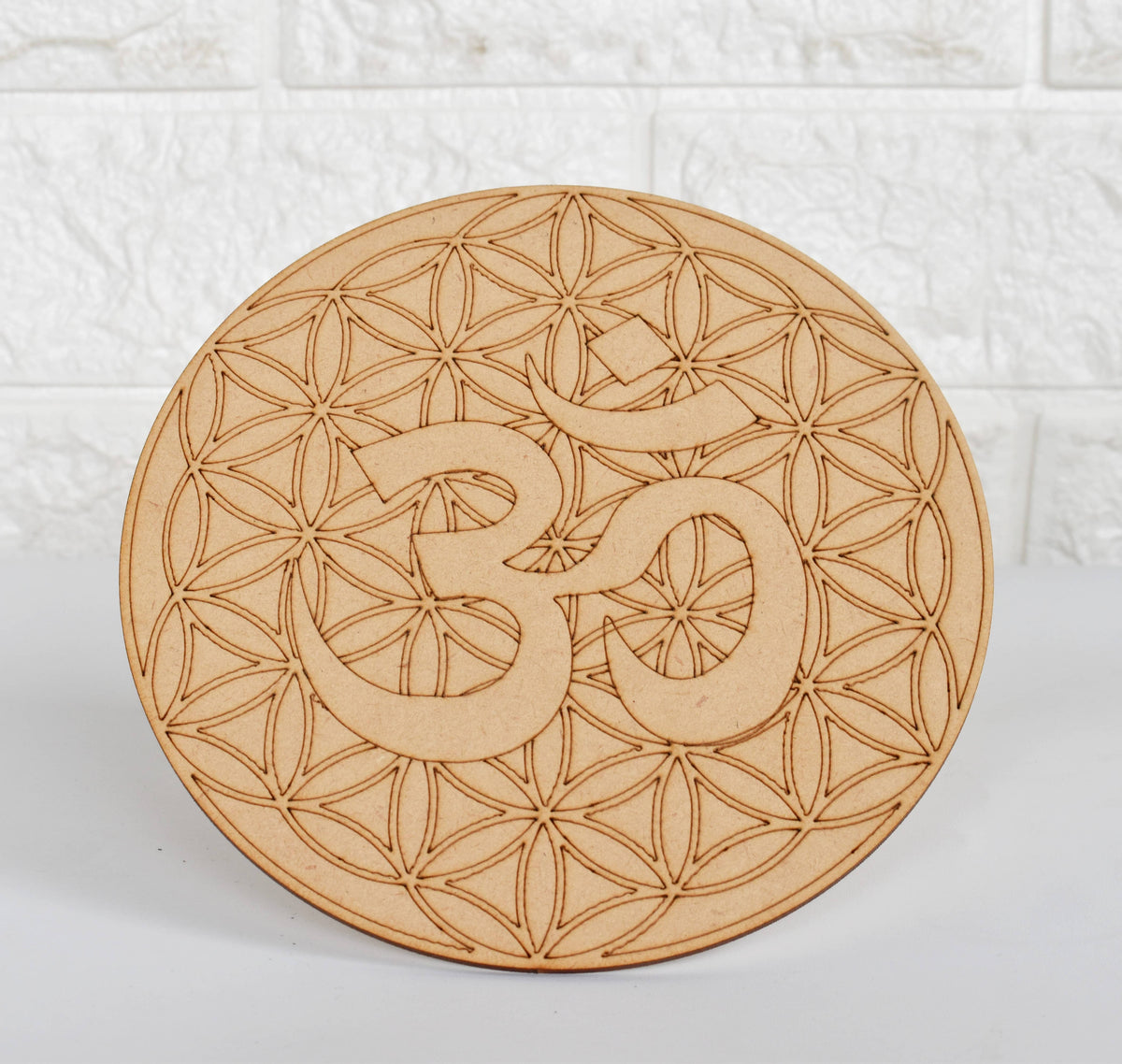 Tree of Life with Om Crystal Grid Board, 6" Wooden Crystal Grid Plate | Pyramids & Spheres | Wiccan Center