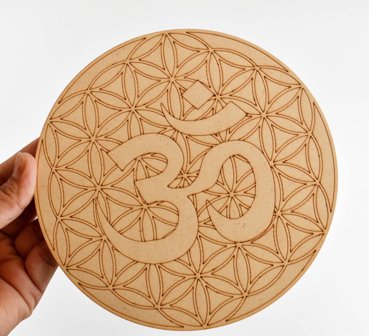 Tree of Life with Om Crystal Grid Board, 6" Wooden Crystal Grid Plate | Pyramids & Spheres | Wiccan Center