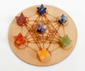 7 Chakra Merkaba Set, Chakra Crystals Set with Wooden Grid Plate, Selenite Log | Merkaba & Platonic Solids | Wiccan Center