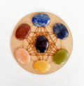 7 Chakra Crystals Worry Stones Set with Wooden Grid Plate, Selenite Log | | Wiccan Center