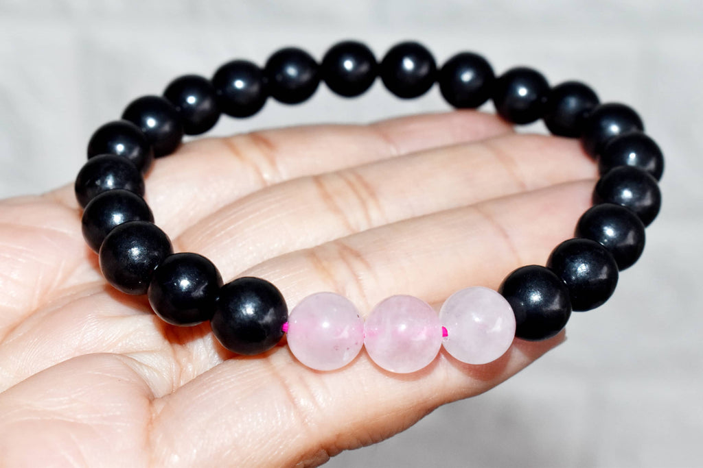 EMF Protection Crystal Bracelet, EMF Bracelet (Shungite Black, Rose Quartz) | | Wiccan Center
