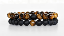 Tiger Eye Black Onyx Matt Couple Bracelets, Anniversary Gift (Focus and Creativity) | Bracelets | Wiccan Center