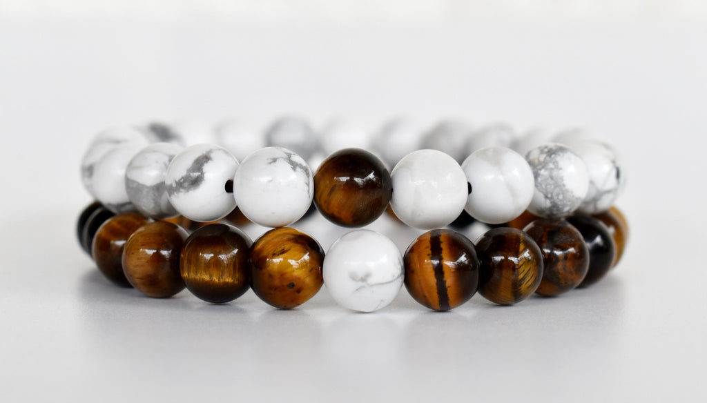 Tiger Eye Howlite Couple Bracelets, Anniversary Gift (Prosperity and Truth) | Bracelets | Wiccan Center