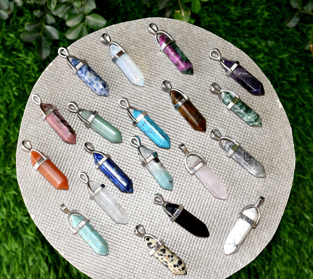 Polished Double Terminated Crystal Points Pencil Pendant Necklace