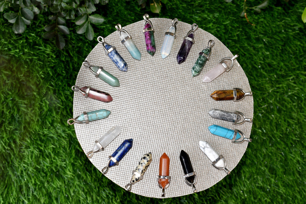 Polished Double Terminated Crystal Points Pencil Pendant Necklace