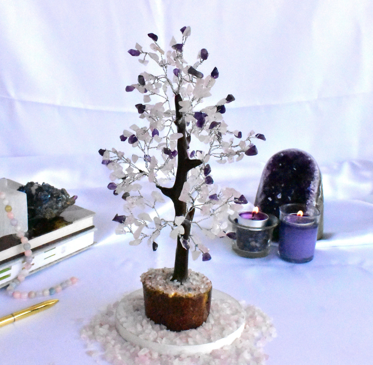 Amethyst with Rose Quartz Gemstones Tree, Mix Crystal Tree.