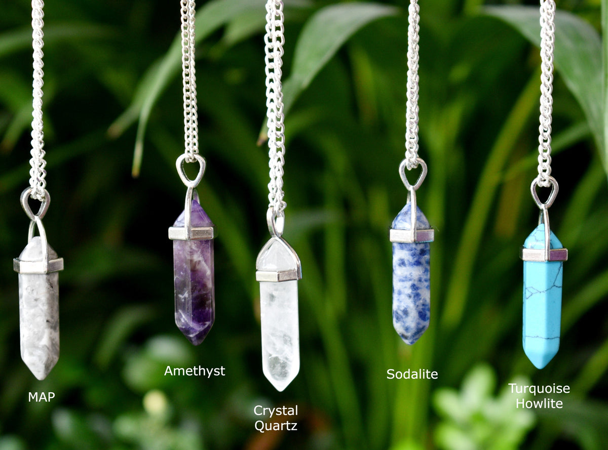 Polished Double Terminated Crystal Points Pencil Pendant Necklace | | Wiccan Center
