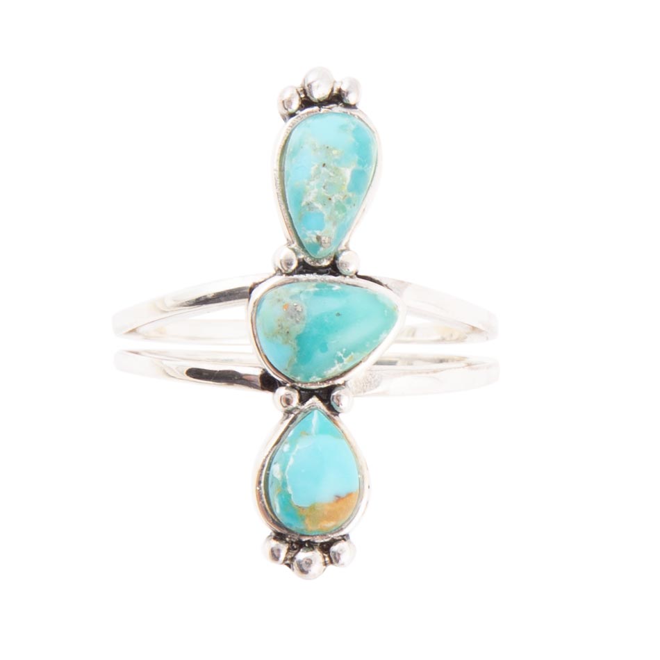 Linear Triple Stone Blue Turquoise and Sterling Silver Ring | Rings | Wiccan Center