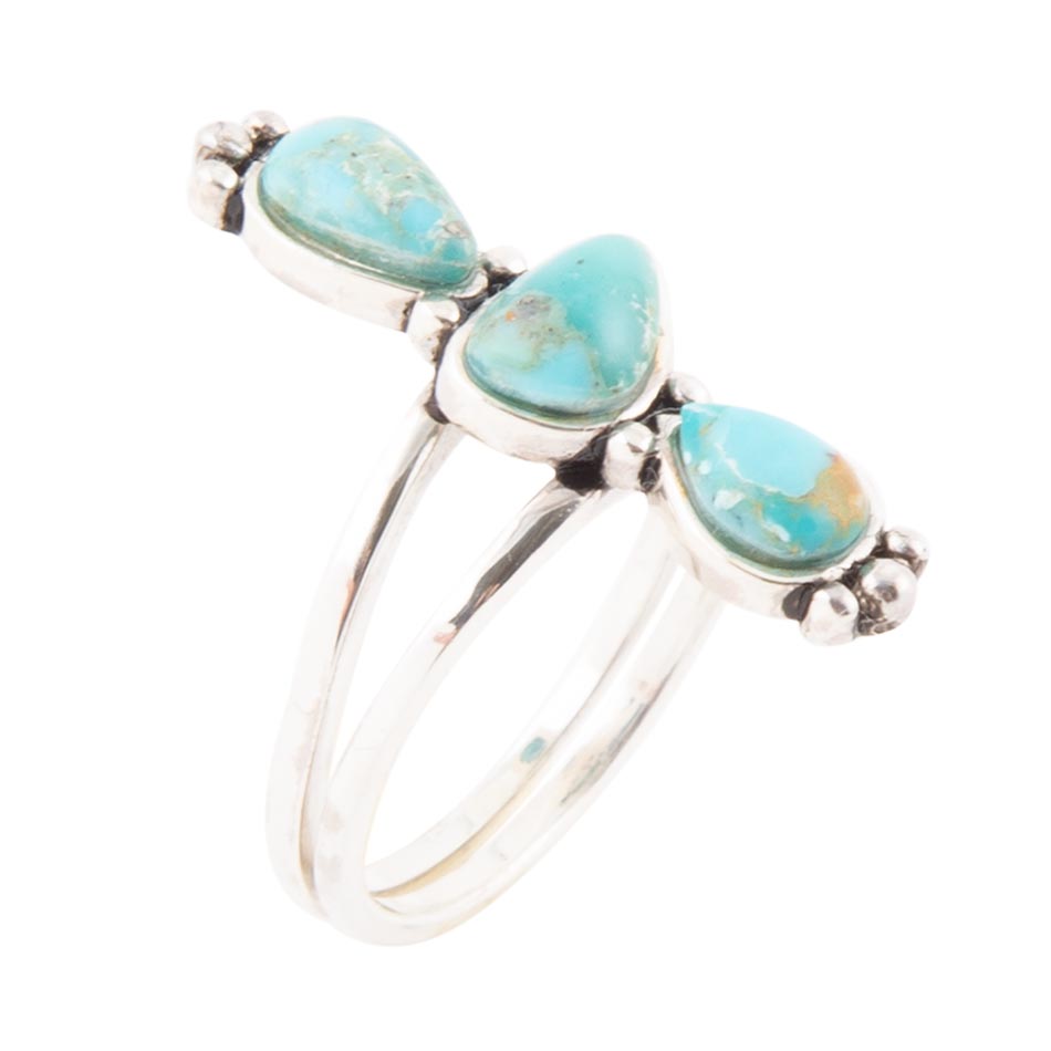 Linear Triple Stone Blue Turquoise and Sterling Silver Ring | Rings | Wiccan Center