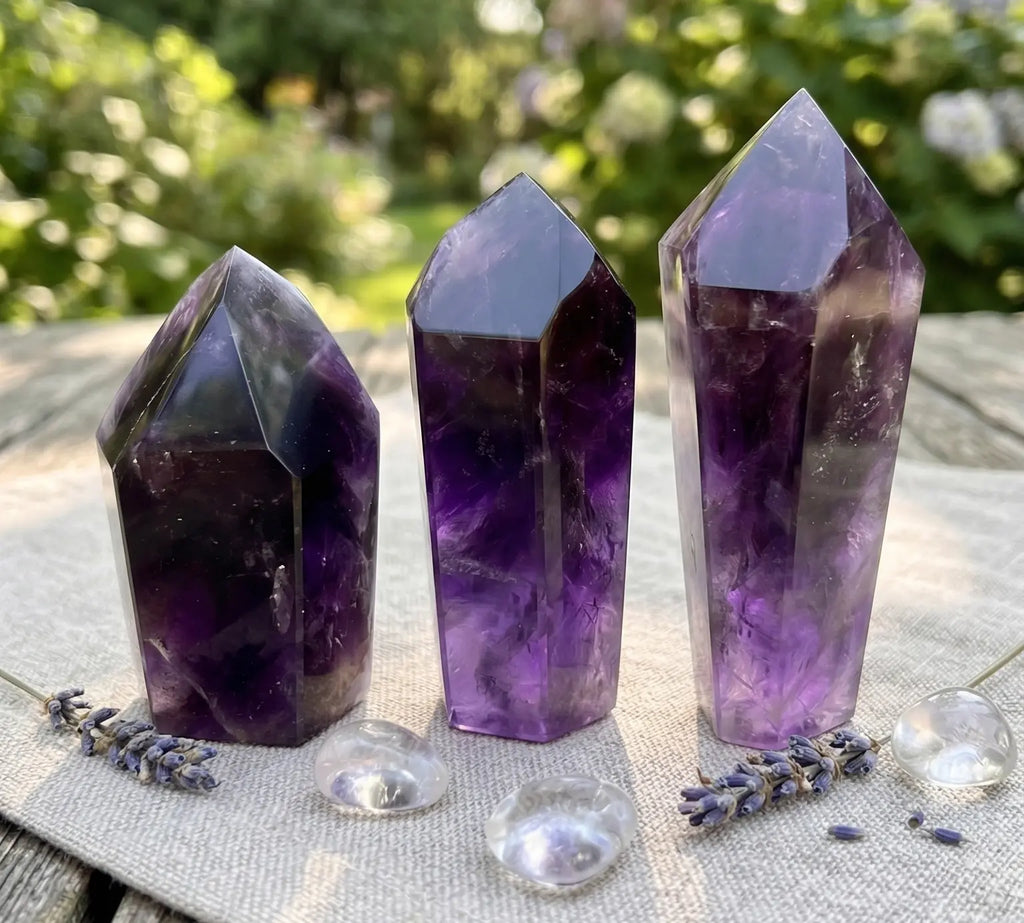 Large Dark Amethyst Crystal Faceted Standing Tower Carving | Home & Living > Home Decor > Home Accents > Rocks & Geodes | Wiccan Center