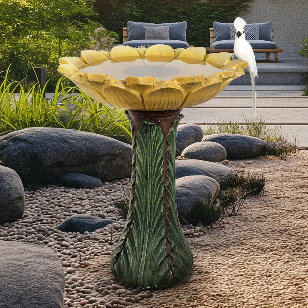 Concrete Sunflower Bird Bath Sculpted Basin 24 Inch