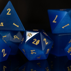 Deep Blue Cat's Eye Stone Dice Set | Stone/Glass | Wiccan Center
