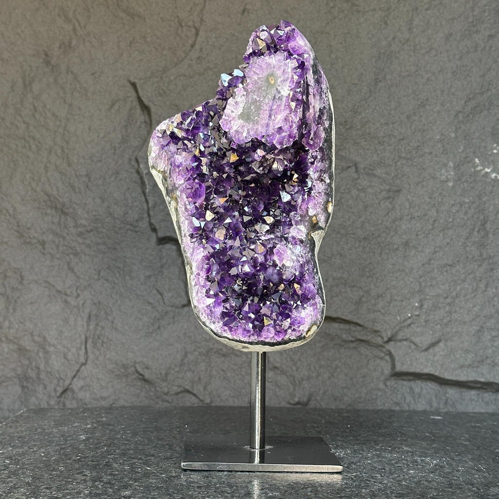 Deep Purple Natural Amethyst Geode With Metal Display Stand | Stalactite Eye Display | Wiccan Center