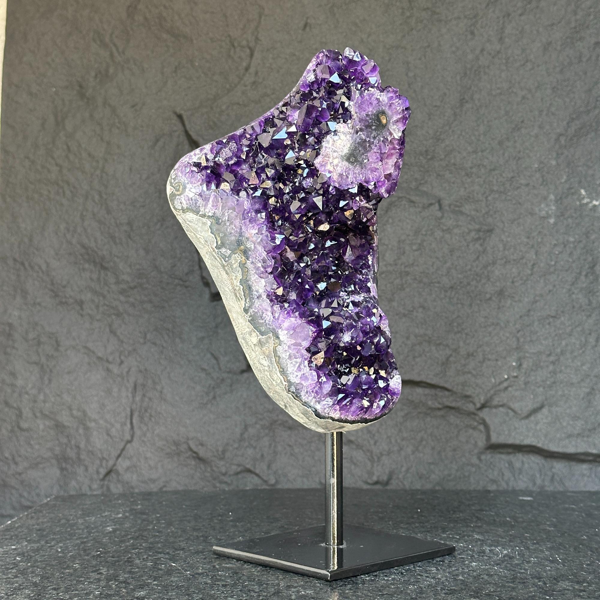 Deep Purple Natural Amethyst Geode With Metal Display Stand | Stalactite Eye Display | Wiccan Center