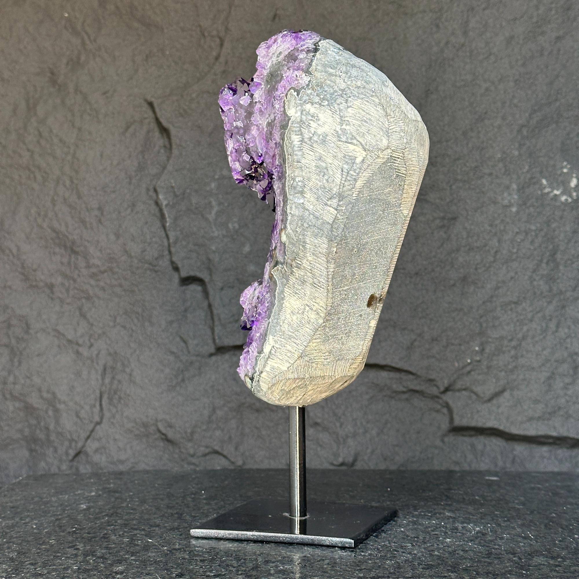 Deep Purple Natural Amethyst Geode With Metal Display Stand | Stalactite Eye Display | Wiccan Center