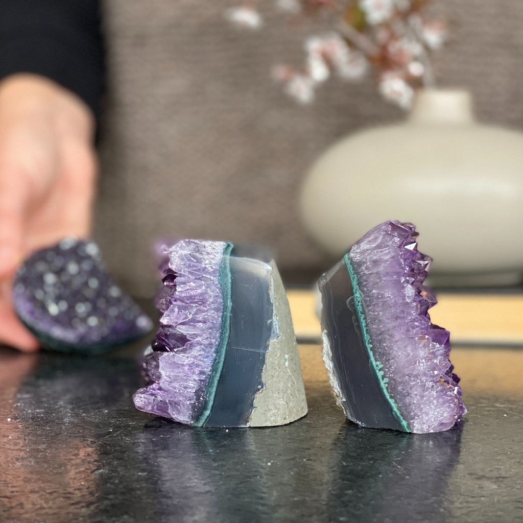 Deep Purple amethyst set (3 pieces), amethysts geodes and Moon, healing crystals | Amethyst Geodes | Wiccan Center
