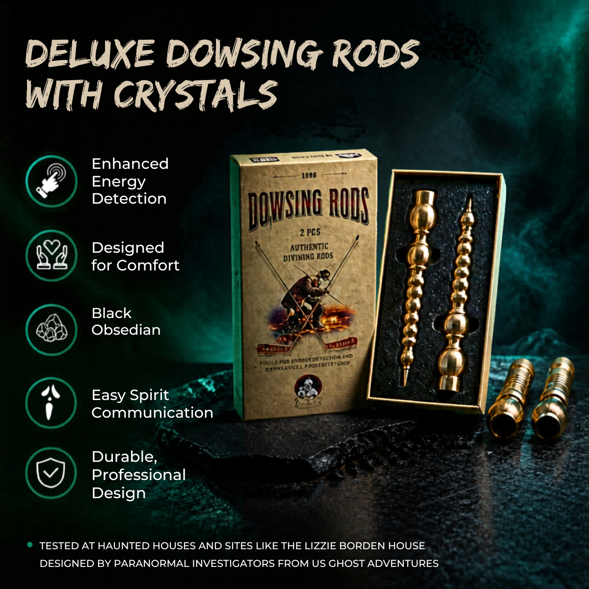 Deluxe Dowsing Rods with Obsidian Crystals
