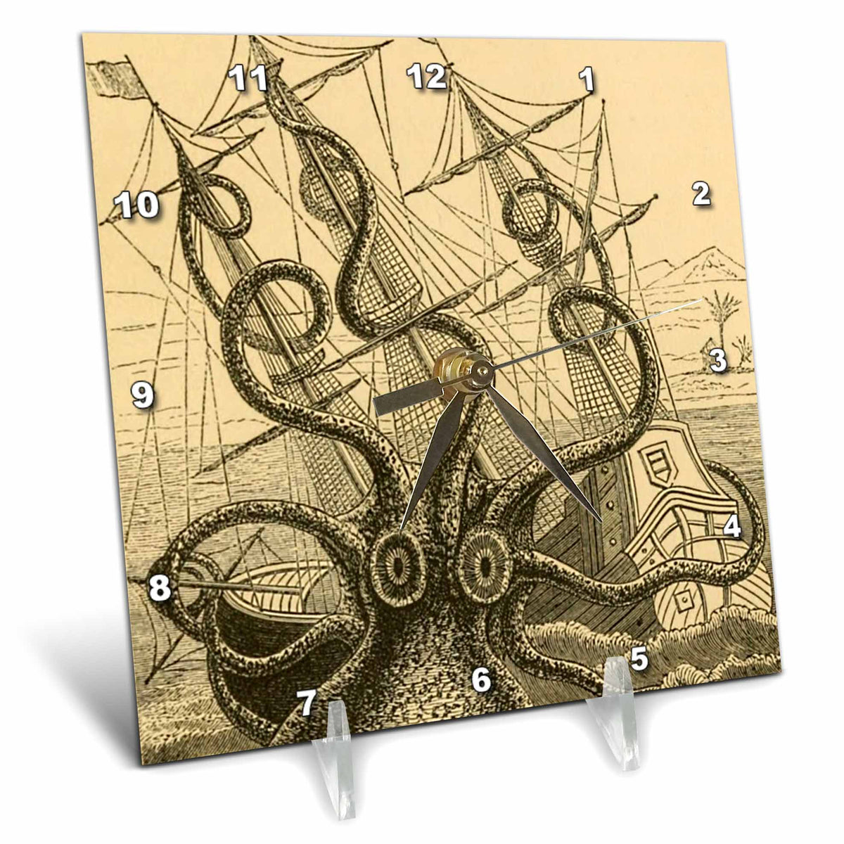 3dRose InspirationzStore Vintage Art - Gigantic Colossal Octopus sea Monster Kraken. Pierre Denys de Montfort - Desk Clocks (dc_164907)