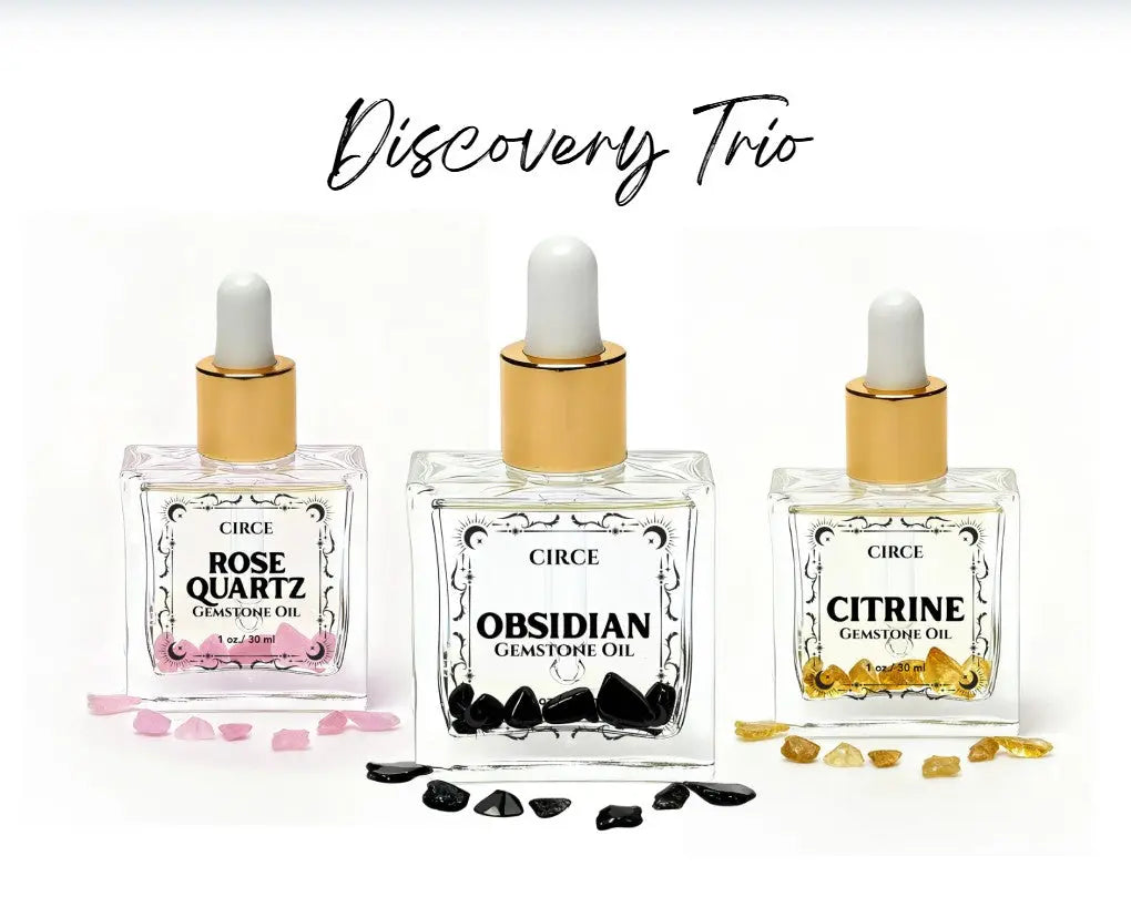 Crystal Body Oil Trio – Rose Quartz, Citrine & Obsidian Discovery Set | | Wiccan Center