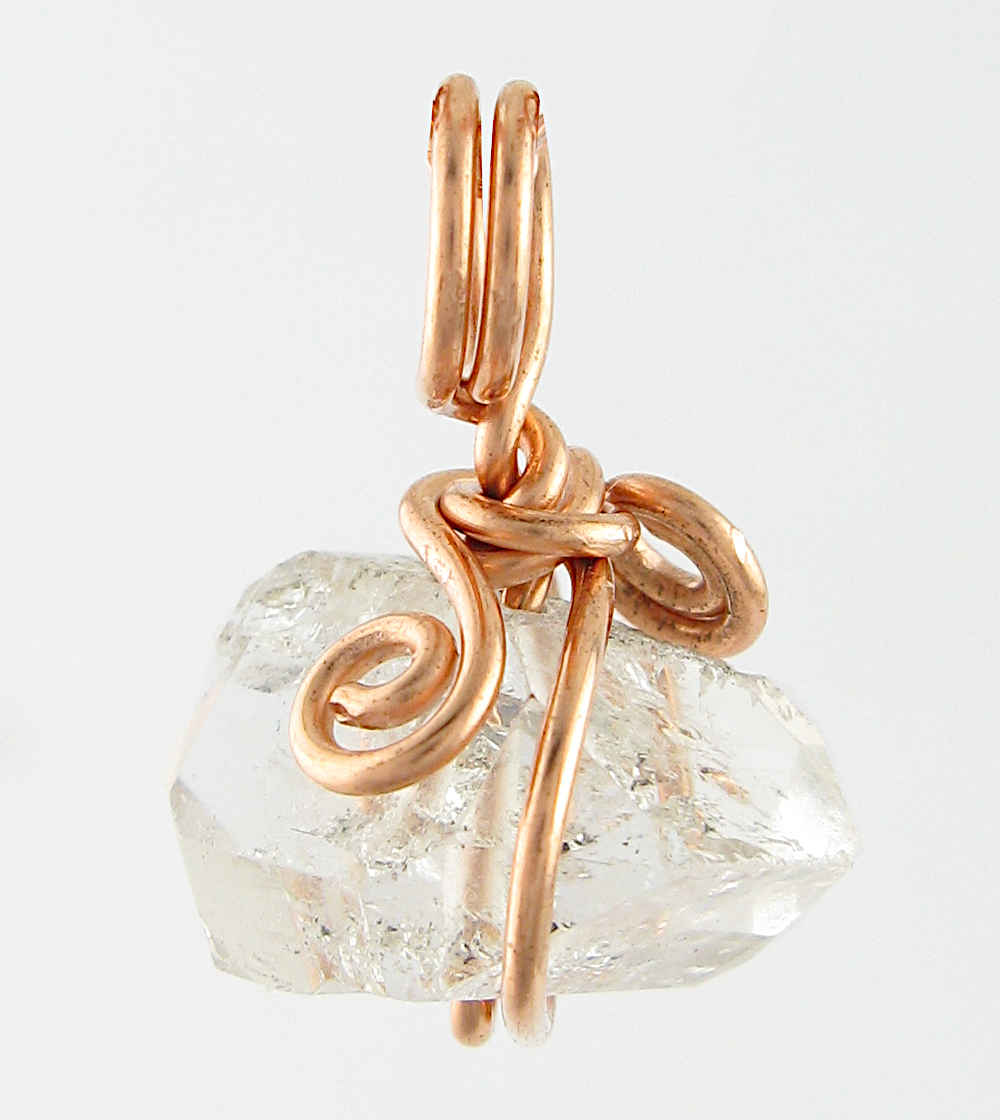 Herkimer Diamond Quartz Spiral Charm Pendant, Copper Wire-Wrapped, Handmade | Handmade > Wire-wrapped gemstones | Wiccan Center