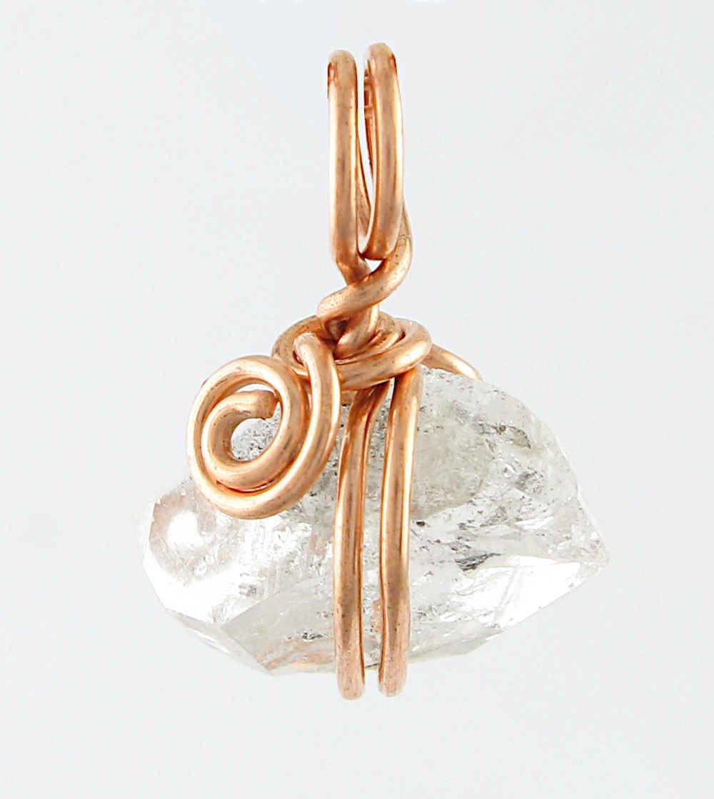 Herkimer Diamond Quartz Spiral Charm Pendant, Copper Wire-Wrapped, Handmade | Handmade > Wire-wrapped gemstones | Wiccan Center