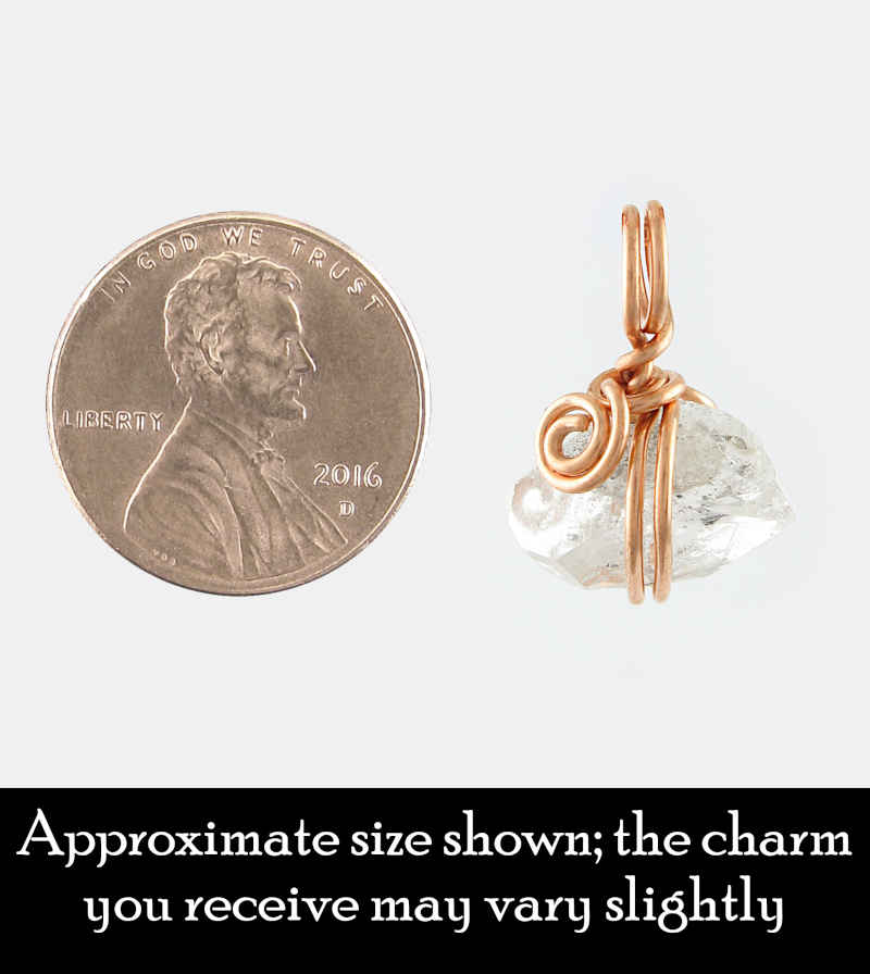 Herkimer Diamond Quartz Spiral Charm Pendant, Copper Wire-Wrapped, Handmade | Handmade > Wire-wrapped gemstones | Wiccan Center
