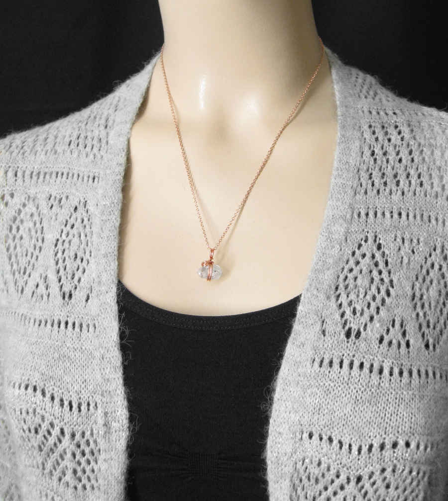 Herkimer Diamond Quartz Spiral Charm Pendant, Copper Wire-Wrapped, Handmade | Handmade > Wire-wrapped gemstones | Wiccan Center