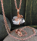 Herkimer Diamond Quartz Spiral Charm Pendant, Copper Wire-Wrapped, Handmade | Handmade > Wire-wrapped gemstones | Wiccan Center