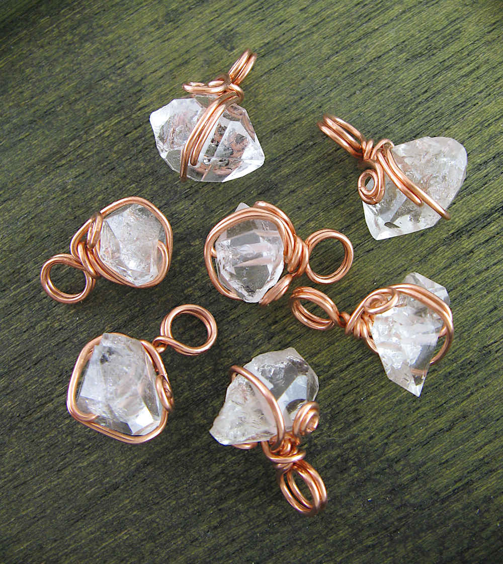 Herkimer Diamond Quartz Spiral Charm Pendant, Copper Wire-Wrapped, Handmade | Handmade > Wire-wrapped gemstones | Wiccan Center