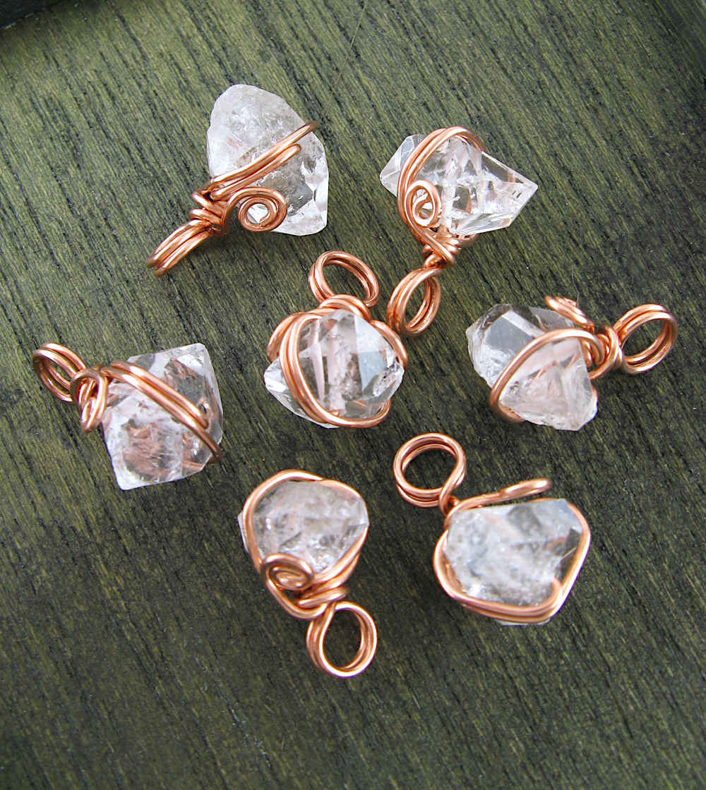 Herkimer Diamond Quartz Spiral Charm Pendant, Copper Wire-Wrapped, Handmade | Handmade > Wire-wrapped gemstones | Wiccan Center