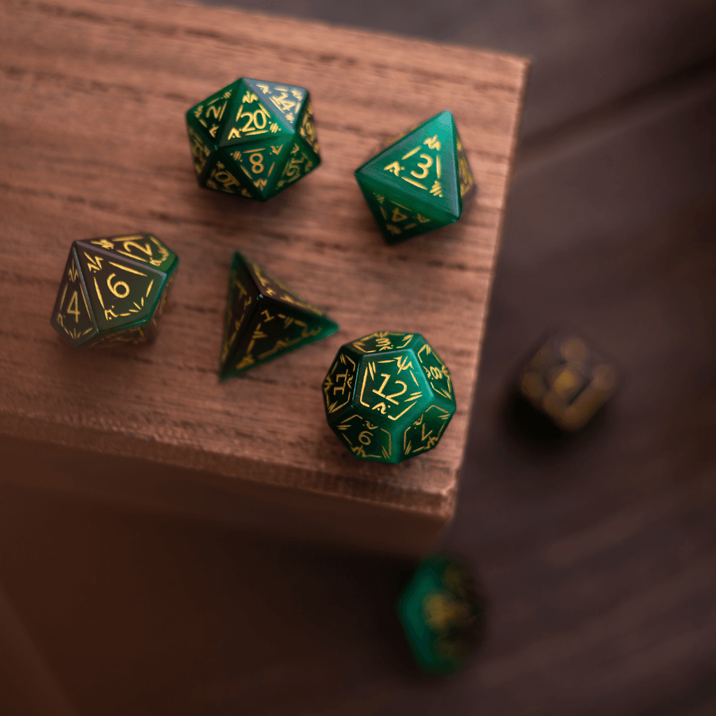 Dragon Shield Green Cats Eye Stone Gemstone DND Dice Set | Gemstone Dice | Wiccan Center
