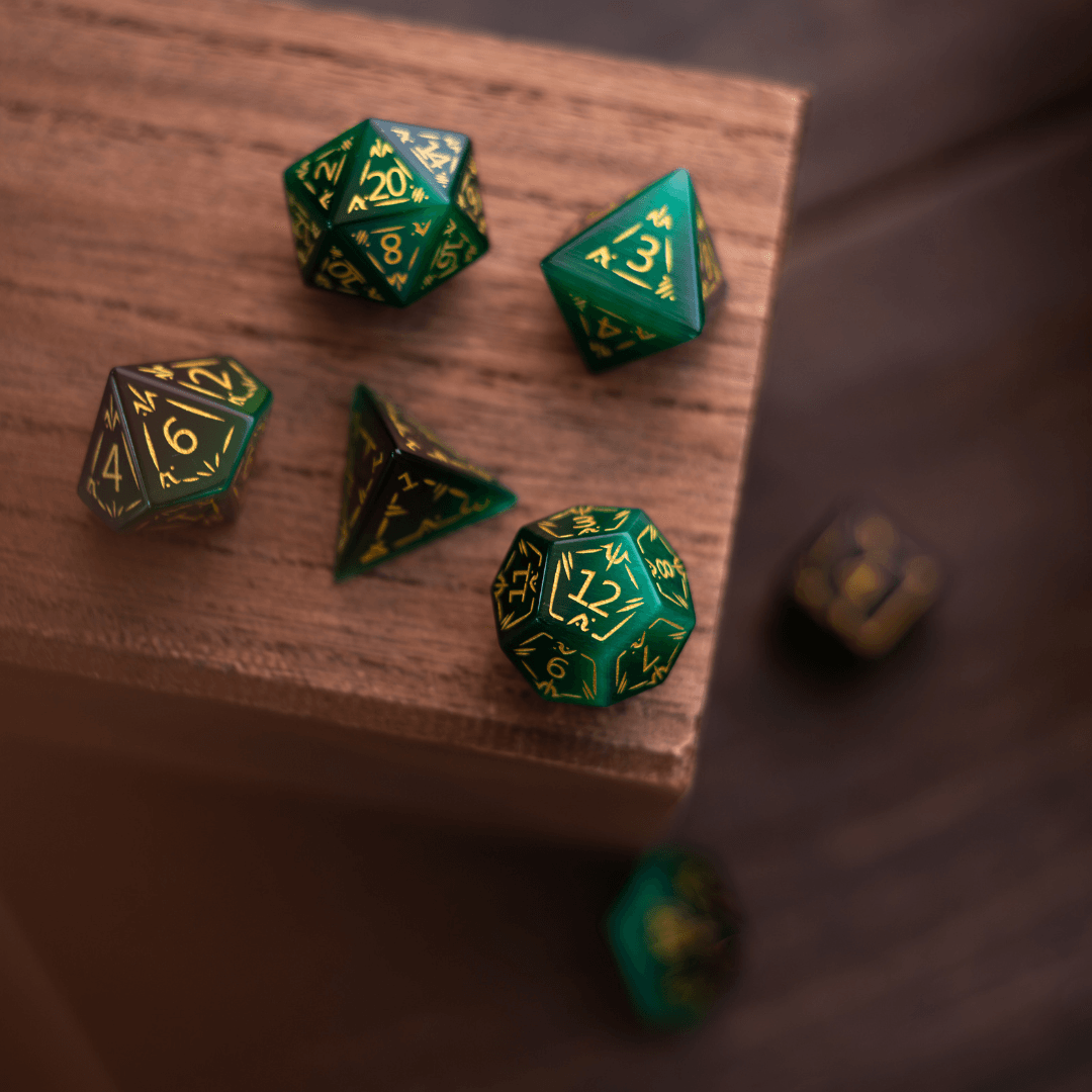 Dragon Shield Green Cats Eye Stone Gemstone DND Dice Set | Gemstone Dice | Wiccan Center
