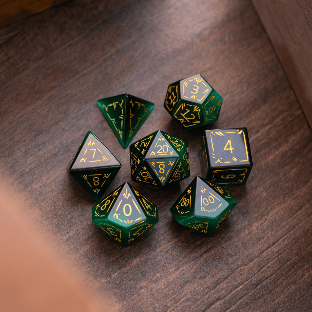 Dragon Shield Green Cats Eye Stone Gemstone DND Dice Set | Gemstone Dice | Wiccan Center